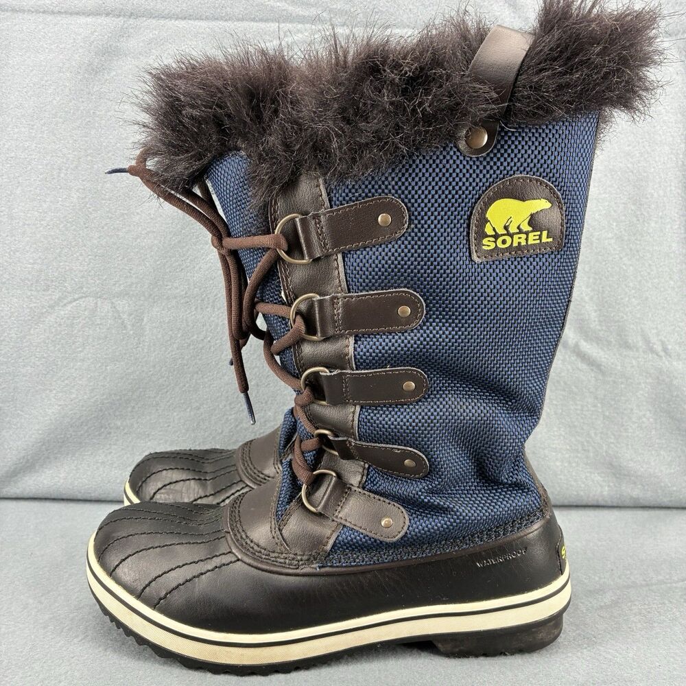 Sorel Women’s 9.5 NL2013-591 Waterproof Winter Snow Boots Blue Brown Faux Fur